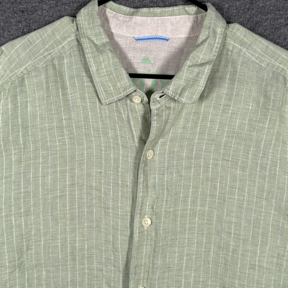 Tommy Bahama Shirt Mens XXL Green Striped Relax 100% Linen Long Sleeve Button